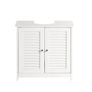 Meuble Sous Lavabo Salle De Bain 60x30x60cm - 2 Portes Blanc - MDF Imperméable - Étagère Réglable