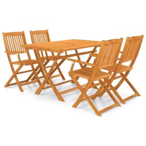 Ensemble table et chaise de jardin Mobilier à dîner d'extérieur pliable 5 pcs 120 x 24 x 105 cm Salons de jardin Bois d'acacia solide brun HOP