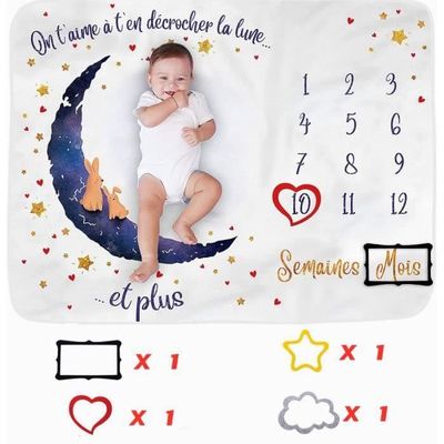 Couverture Étape Mensuelle pour bébé avec motif de jalon mensuel pour photo  de Noël Fond super doux (Arc en Ciel) - 120*150cm