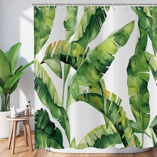 Rideau de douche Feuilles vertes eucalyptus anneaux inclus 3D effect