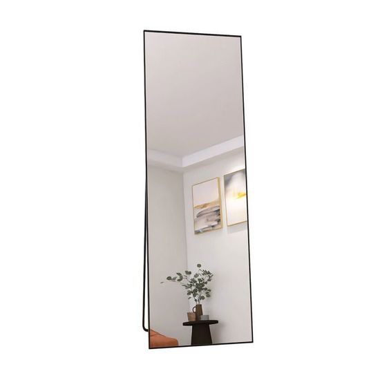 SensaHome Miroir Pleine Longueur Mural Ou Sur Pied – 160x60 Cm – Cadre Métal Noir Minimaliste