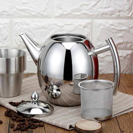 1L Théière en acier inoxydable avec Filtre infuseur amovible - Teapot Cafétière Passoir Filtre Thé Café