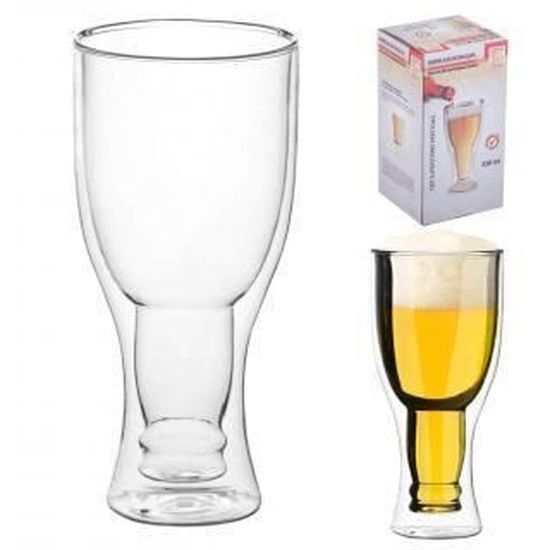 Verre à Bière Double Paroi 350 Ml - Forme Bouteille Renversée Avec Poignée - Borosilicate - Garde La Bière Froide Plus Longtemps