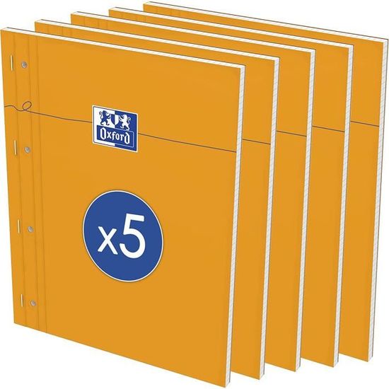 Bloc-notes Oxford A4 Grands Carreaux Seyès - 80 Feuilles Agrafées, Couverture Orange Enduite