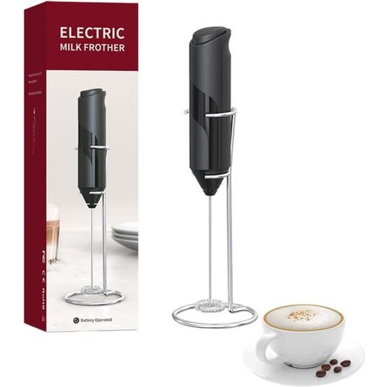 Mousseur à Lait LULUWA Avec Support - Mélangeur Électrique Portable 2 Têtes Pour Café Et Œufs (Noir)