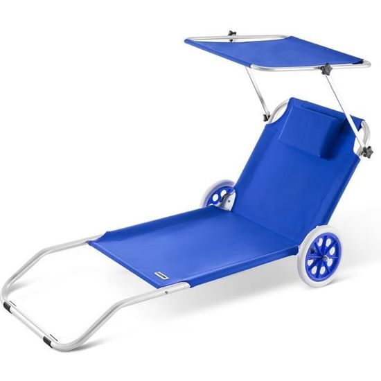 Chaise longue en aluminium avec pare-soleil - Bleu