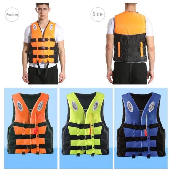 Gilet De Sauvetage Adulte Réglable Jusqu’à 100 Kg – Sports Nautiques – Avec Sifflet Et Bandes Réfléchissantes