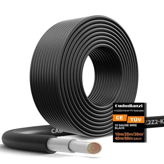 Câble Solaire PV 4mm² - Double Isolation 1800V Pour Panneaux (10m, Noir) - TUV Certifié