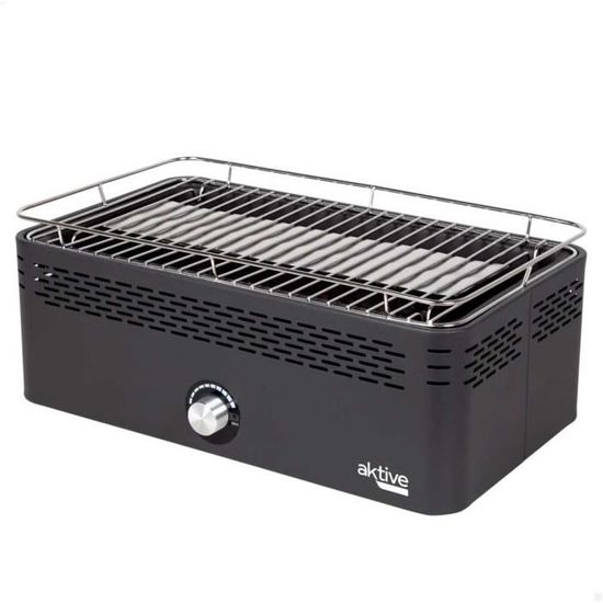 Barbecue Portable Au Charbon De Bois Aktive - Grille Inox, Dimensions 91x33x71 Cm, Noir Mat