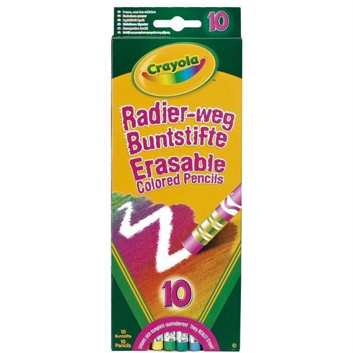 Crayola 10 Crayons de couleur effaçables - La couleur disparaît sans laisser de trace - Pour adultes et enfants à partir de 3 ans