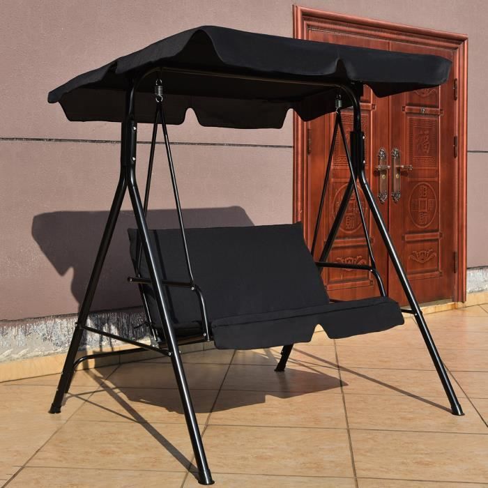 GIANTEX Balancelle de Jardin 2 Places avec Toile Imperméable Structure en Acier Pulvérisé Grand Confort en Plein Air Noir