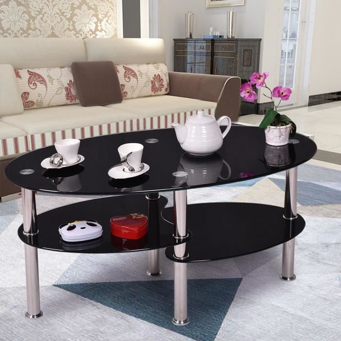 Table basse Noir, verre trempé avec design contemporain