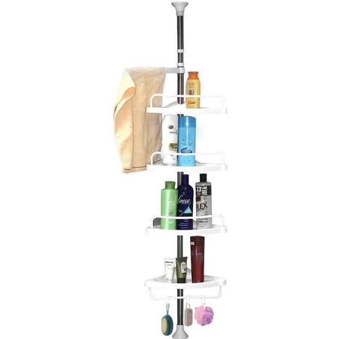 Etagère de Douche Télescopique en Acier Inoxydable Shampooing Savon Porte Salle de Bain d’Angle à 4 étages (95cm -300cm)