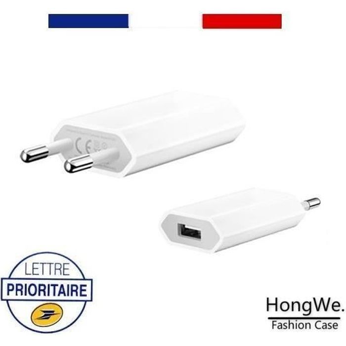 HLMonkey® PRISE CHARGEUR ADAPTATEUR SECTEUR USB POUR APPLE IPHONE, IPOD... (BLANC)