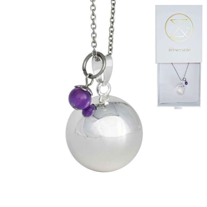 Bola de grossesse argent lisse pierre naturelle avec chaîne - Lithothérapie Améthyste - plaquée argent - coffret cadeau