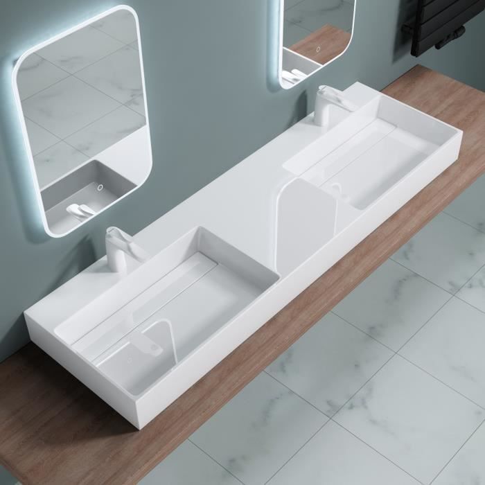 Sogood Double lavabo suspendu blanc 160cm double vasque à poser lave mains rectangulaire de qualité pour salle de bain Colossum12