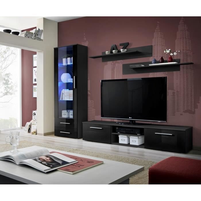 PRICE FACTORY - Meuble TV GALINO A design, coloris noir brillant. Meuble moderne et tendance pour votre salon.