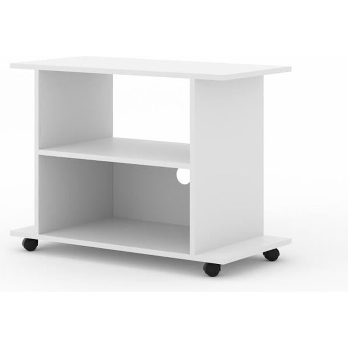 Commode Meuble TV Yogi Blanc 60x80x40cm (HxlxP) 2étagères avec roues design moderne de haute qualité