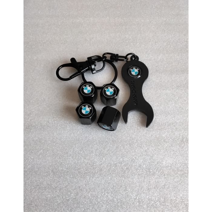 Bouchon de valve + Porte-clés (clés à molette) logo BMW ( Noir )