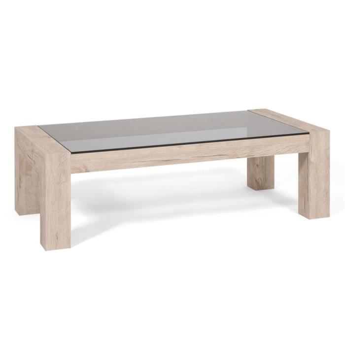 Mobili Fiver, Table basse, plateau en verre trempé, Iacopo, Chêne naturel, Mélaminé/Verre, Made in Italy