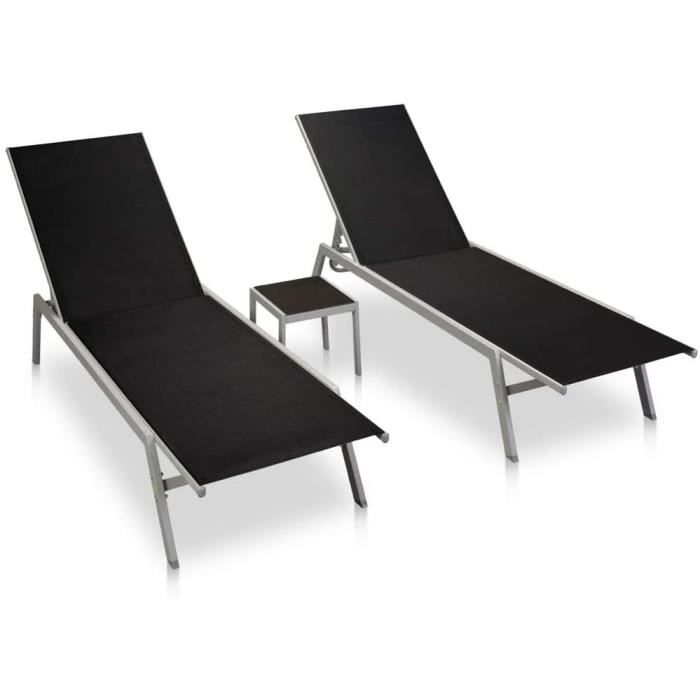Transat jardin exterieur vidaXL Chaises Longues 2 pcs avec Table Bain de Soleil de Patio Transat de Jardin Terrasse Camping Ext&e26