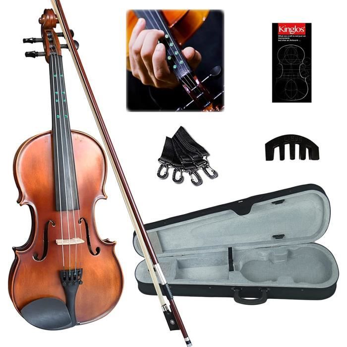 Kinglos 4-4 violon en bois massif conçu pour les débutants-étudiants avec étui, arc, manuel, sourdine et guide de doigt (taill A92