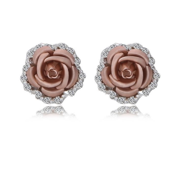 Champagne Gold -Boucles d'oreilles en forme de fleur de Rose pour femmes,bleu,noir,Bouquet rond en cristal,fleur de mariage,str