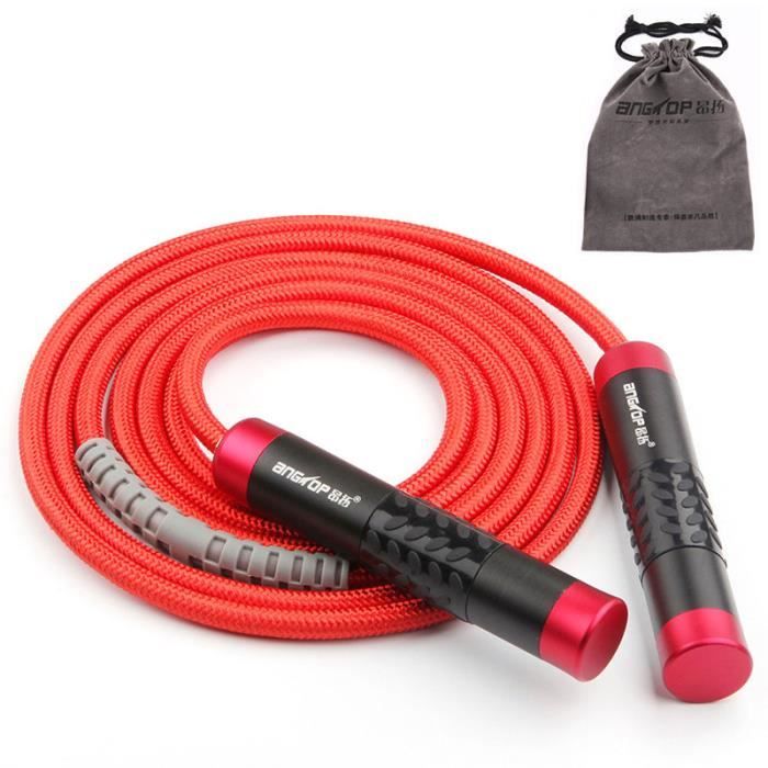 Corde à Sauter Câble Ajustable De Coton Roulements à Billes en Acier Corde d'épaisseur de 9mm pour Fitness Crossfit Gym - Rouge