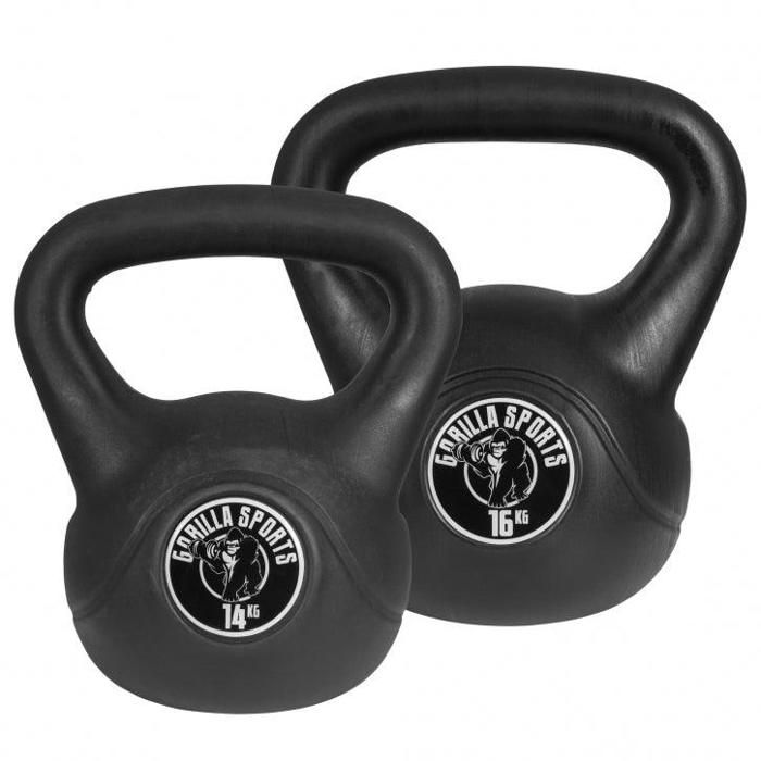 Lot de 2 Kettlebells noires (14 et 16 KG) - haltères russes avec revêtement plastique