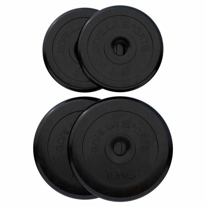 Gorilla Sports - Lot des poids en caoutchouc de 30kg (2x5kg et 2x10kg) de diamètre 31mm