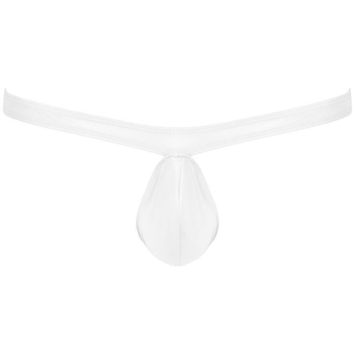 iixpin Homme String Sexy Slip Soie Glacé Bulge Pouch Respirant Sous-vêtement Élastique Lingerie Stretch Blanc