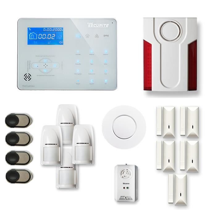 Alarme maison sans fil ICE-B 4 à 5 pièces mouvement + intrusion + détecteur de fumée + gaz + sirène extérieure - Compatible Box