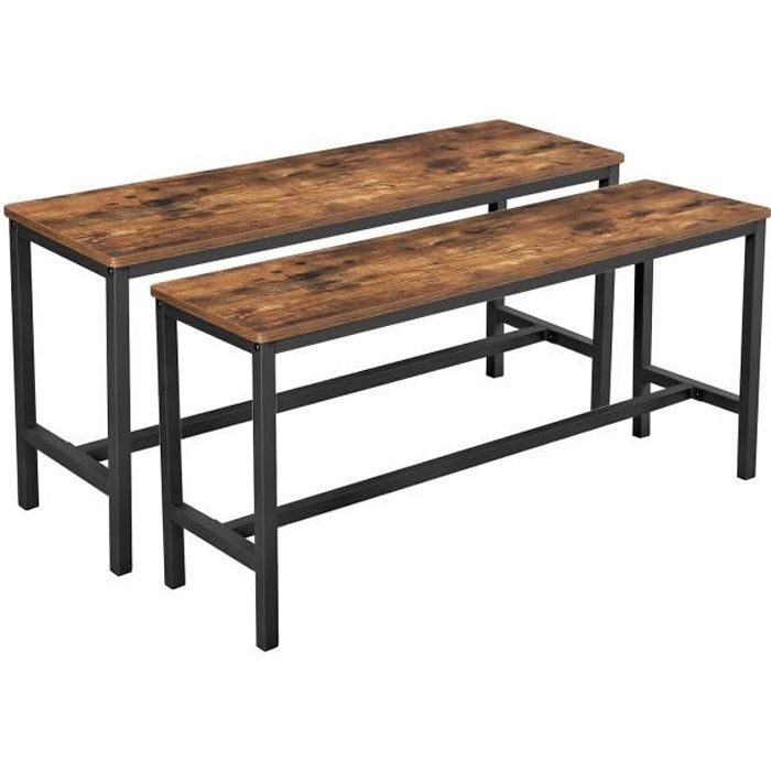 VASAGLE Lot de 2 Bancs de salle à manger, Style industriel, 108 x 32,5 x 50 cm, Cadre métallique durable, Marron rustique