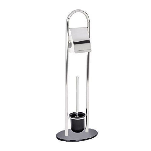 WENKO Ensemble WC 2en1 Brosse WC et dérouleur papier toilette, Atlanta, acier inox - verre trempé, 28x78,5x20,5 cm, brillant - noir