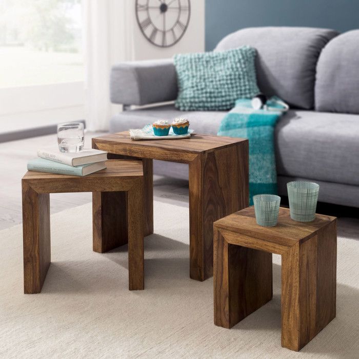 Ensemble de 3 tables gigognes design en bois