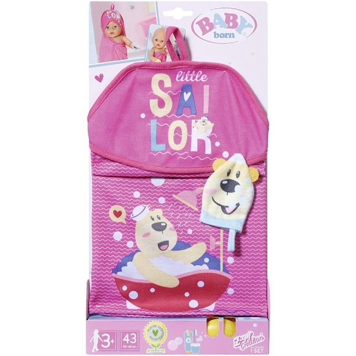 Zapf Creation 830635 BABY born Bath Serviette de bain à capuche et gant de toilettes