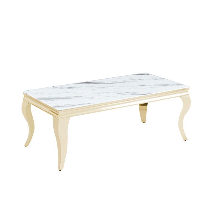 table basse baroque gold verre effet marbre blanc 120x70x45 cm