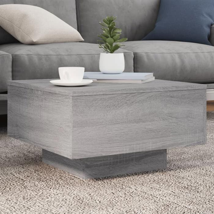 vidaXL Table Basse avec Lumières LED Table dAppoint Bout de Canapé Meuble de Salon Salle de Séjour Moderne Sonoma Gris 836579
