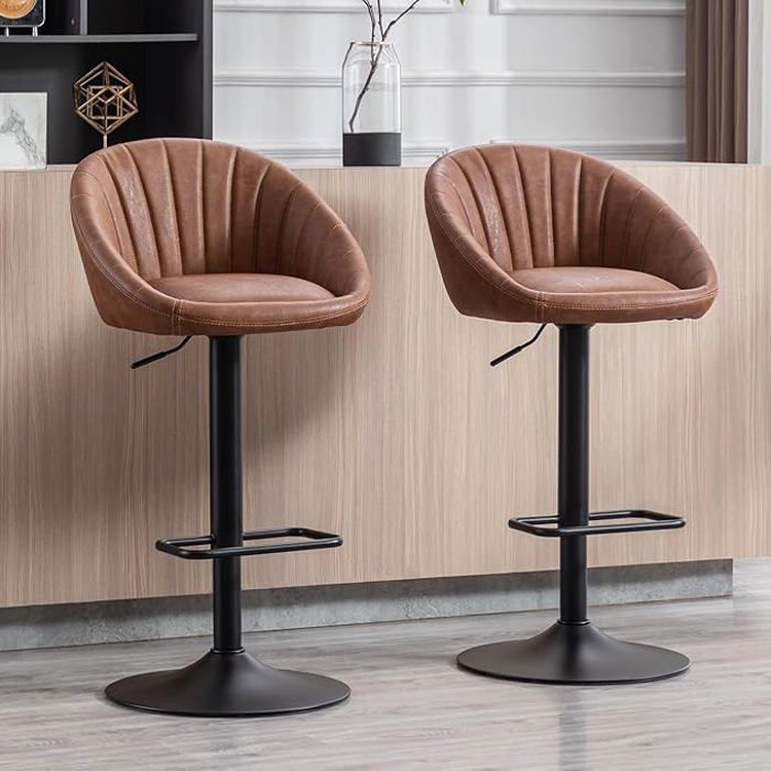 Wahson Tabouret de Bar Lot de 2 Tabouret de Bar Chaise de Bar Réglable avec Repose-Pieds pour îlot de Cuisine Cuir PU Marron