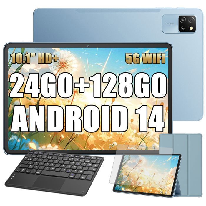 Blackview Tab 60 Pro Tablette Tactile 10.1 HD+ IPS Android 1424Go+128Go/SD 1 To5100mAh(10W) Wifi 5 Bleu Avec Clavier K1