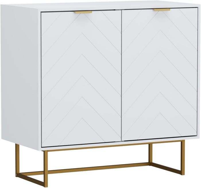 GOOBUY Buffet Bas à 2 Portes Armoire de Rangement Manche et Pieds en Métal Couleur Doré 80 x 40 x 775 cm (Blanc)