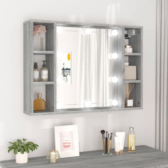 SALE 2025Armoire à miroir avec LED - Armoire de Salle de Bain - Sonoma gris - 76x15x55 cm1144 Kg 2620