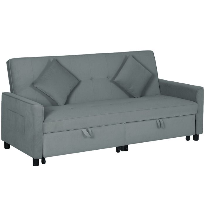 Canapé convertible 3 places canapé-lit clic-clac - HOMCOM - réversible avec dossier réglable et coussins 196 x 90 x 89 cm - gris