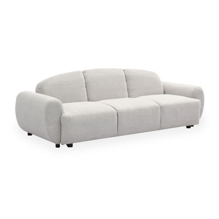 MENZZO Canapé 3 places convertible dossier et accoudoirs arrondis Oliver Tissu texturé Gris -Canapé : L234 x P88 x H75 cm