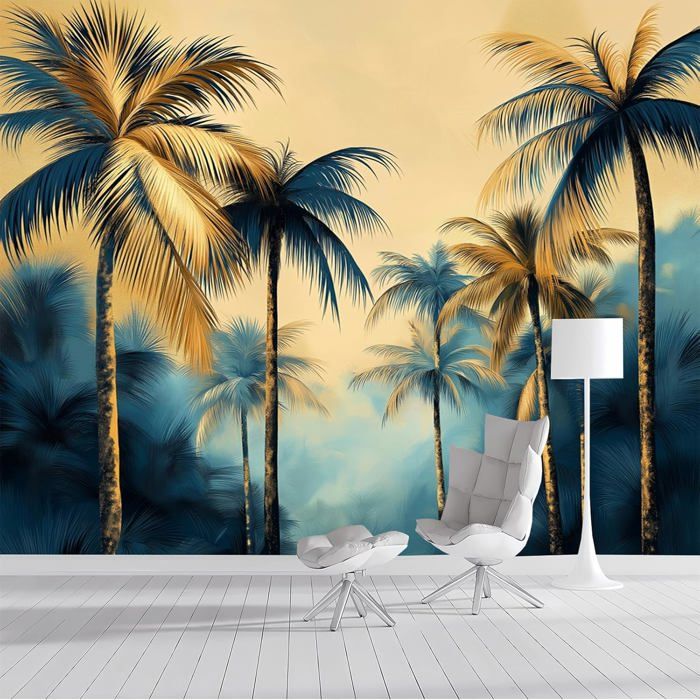 Papier Peint Panoramique Silhouette de palmier Soie,350x256cm Poster ...