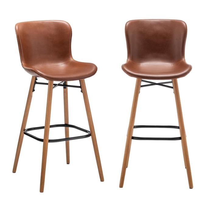 CALICOSY - Lot de 2 chaises de bar similicuir marron L51 cm - LOFT - Marron CALICOSY - Lot de 2 chaises de bar similicuir marron L51 cm - LOFT - Marron