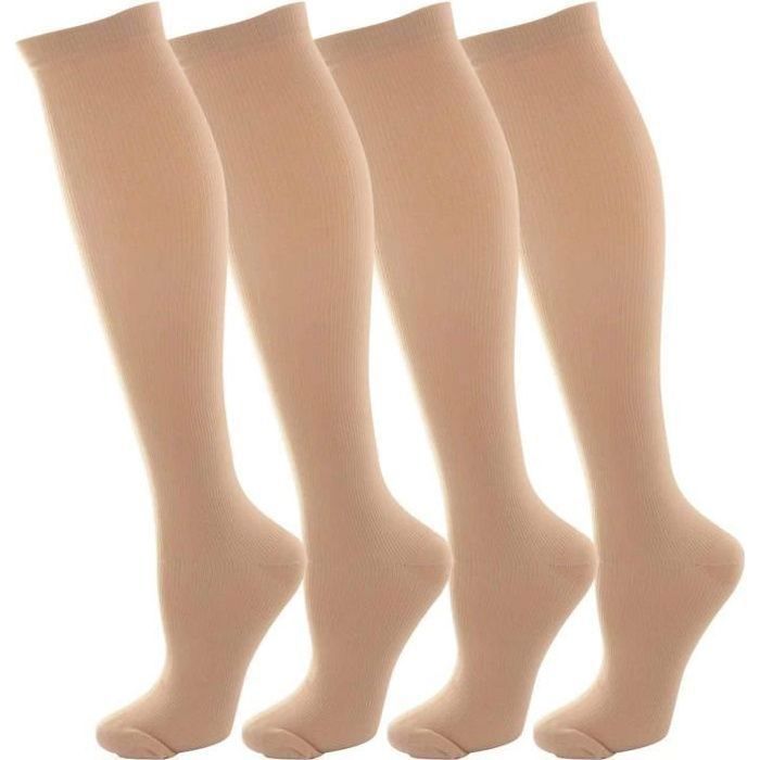 Chaussettes de Compression - Bas de Contention Homme et Femme 15-20 mmHg idéales pour Lathlétisme la Course 4 Beige#S/M