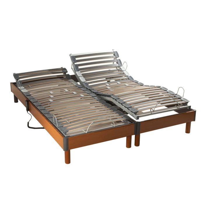 Sommier électrique de relaxation à lattes en bois mérisier 2x70x190 - Bois foncé - Garantie 5 ans - Someo