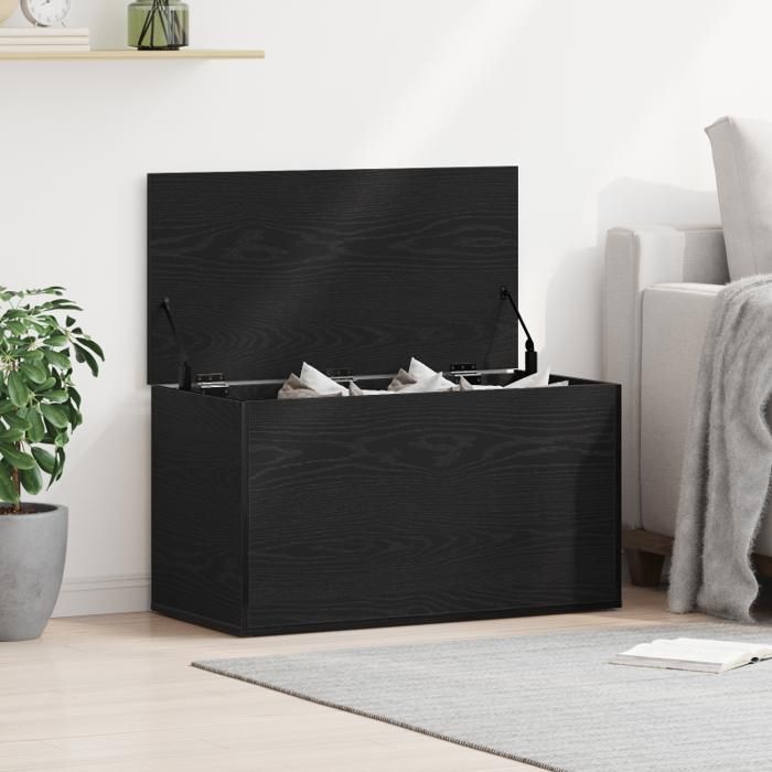 Coffre Design Coffre de rangement - Noir Chêne - 84x42x46 cm - Bois d'ingénierie ...