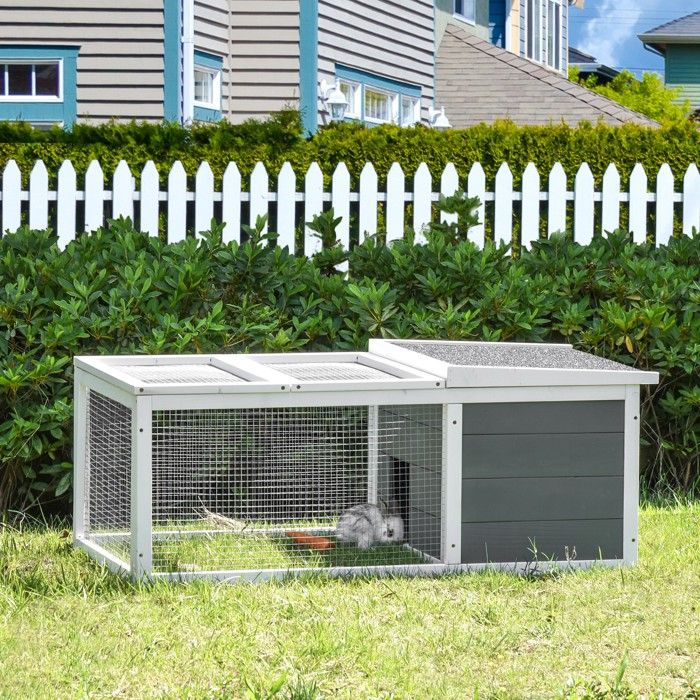 Clapier cage lapin Convient pour 1 ou 2 lapins  grand espace en bois gris dim.115x66x475 cm